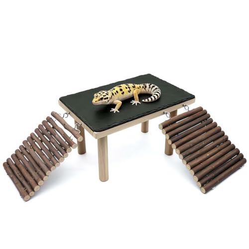 Bearded Dragon Basking Platform with Climbing Ramp,Reptile Basking Rock (S) | Wooden Lizard Resting Platform Basking Rock Slate,Leopard Gecko Hide Cave Tank Accessories for Tortoise Snake - size: S: 9.8" x 6" x 4.56"
