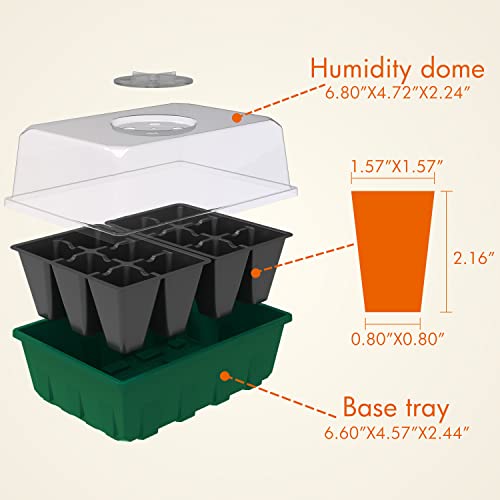 Gardzen 10 Pack Seed Starter Trays with Dome and Green Base 120 Cell | Garden Propagator Kit with Black Trays, 6.6"x4.5" Cells for Seed Germination, Seedlings and Indoor Plant Growing - size: 12-Cell Black 10-Pack