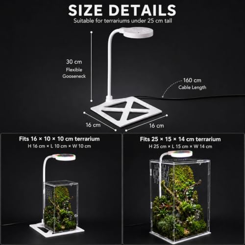 Jumping Spider Enclosure LED Light, 360 Degree Full Spectrum Reptile Enclosure Lights, Jumping Spider Enclosure Accessories for Potted Plants Succulents Miniature Landscape. (White) - color: White