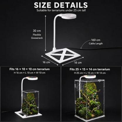 Jumping Spider Enclosure LED Light, 360 Degree Full Spectrum Reptile Enclosure Lights, Jumping Spider Enclosure Accessories for Potted Plants Succulents Miniature Landscape. (White) - color: White