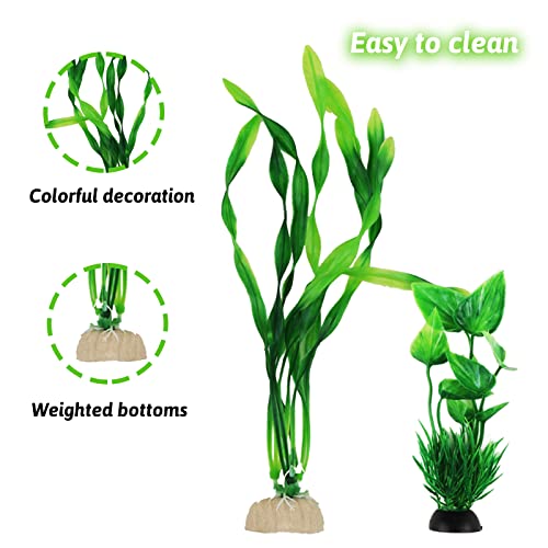 Fish Tank Decorations Plants with Resin Cave Rock View, 9pcs Aquarium Decorations Plants Plastic,Fish Tank Accessories, Fish Cave and Hideout Ornaments, Aquarium Decor