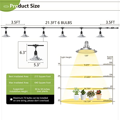 Outdoor Grow Light, Greenhouse String Grow Light, Waterproof Plant Growing Lamps, UL Certified LED Grow Lights for Greenhouse Garden, 21.3FT Full Spectrum Grow Light for Veg Seedling Flower - size: 6 Light without Timer