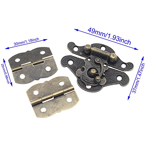 1 Pcs Antique Hasp Latch and 2 Pcs Butterfly-Shape Hinges Decorative Lock Buckle with Matching Screws[FDXGYH,Bronze] - color: Bronze