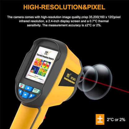 HT-04D Thermal Imaging Camera, 160 x 120 IR Resolution/19200 Pixels, 25Hz Refresh Rate, Portable Handheld Infrared Thermal Imager with Laser Pointer, -4°F~1022°F Temperature Range 2.8in Screen - size: HT04D:IR Camera