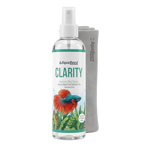 Aquarium Glass Cleaner & Water Spot Remover, 8 oz Kit | Streak-free, ammonia-free spray removes mineral deposits from aquarium glass, acrylic and plastic; includes microfiber cloth