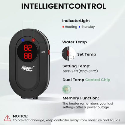 hygger 1000W Aquarium Heater with Controller, Submersible Fish Tank Heater Intelligent Leaving Water Automatica Stop Heating and Overheat Protection,105-238 Gal Turtle Heaters for Freshwater Saltwater - size: L-1000W for 105-238 Gallon