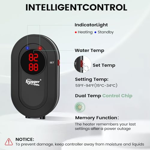 hygger 1200W Aquarium Heater with Controller, Submersible Fish Tank Heater Intelligent Leaving Water Automatica Stop Heating and Overheat Protection,132-264 Gal Turtle Heaters for Freshwater Saltwater - size: XL-1200W for 132-264 Gallon