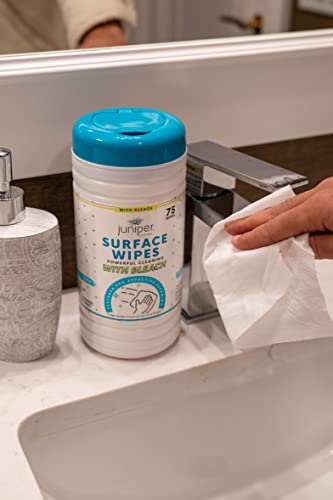 Juniper CLEAN 1 Pack Surface Cleaning Wipes with Bleach, All-Purpose Cleaner for Bathroom, Kitchen, Office, 75 Count Canister, 7.5" x 7" Sheet, Fresh Scent, Lint Free & Durable - size: 75 Count (Pack of 1)