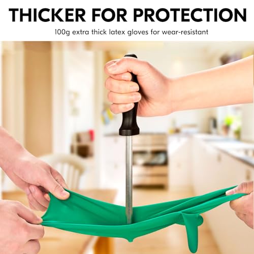 Vgo... 1-Pair Reusable Household Gloves, Rubber Dishwashing gloves, Extra Thickness, Long Sleeves, Kitchen Cleaning, Working, Painting, Gardening, Pet Care (Size XL, Green, HH4601) | green,extra Thickness,kitchen,dishwashing,household,painting,gardening,p