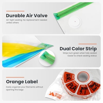 20 PCS 3D Printer Filament Storage Bags Vacuum Storage Bags Kit 3D Printer Accessories with 20 Storage Bags (13x15 inches), 20 Desiccants, Auto Pump, 2 Sealing Clips, Dust Proof, Humidity Resistant - style: 20 Bags Kit