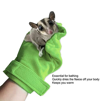 Sugar Glider Bonding Mitt Bite Small Animals Bonding Calming Glove Absorbent Plush Quick Dry Keep Warm Adjustable Size (Green) - color: Green