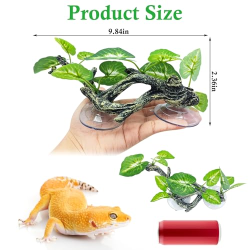 Snake Climbing Branch, 2 Pcs Resin Reptile Corner Branches for Climbing with Suction Cup, Bearded Dragon Tank Plant Decor Gecko Enclosure Ornament Terrarium Accessories for Lizard Corn Snake - color: Green With White