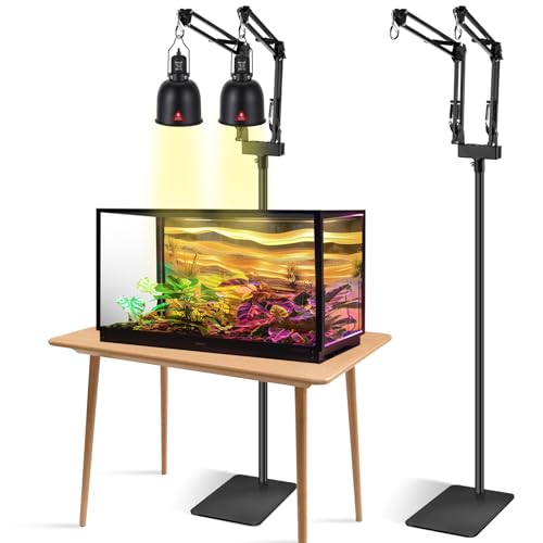 Dual Reptile Lamp Stand Reptile Light Stand with 2 Brackets | Height Adjustable (15.7 inch to 74.3 inch), For Hanging Heat Lamp Holder and Light Fixture