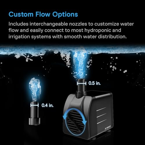 AC Infinity 150 GPH Submersible Water Pump (568 L/H, 8W) | Ultra Quiet Fountain Pump w/ 3 ft High Lift, 5 ft Power Cord, for Fish Tanks, Aquariums, Fountains, Statuaries, Ponds, Pools - size: 150 GPH