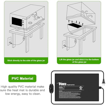 iPower 8x12 Inch Reptile Heating Pad with Adjustable Controller Knob, Under Tank Heater Mat for Turtles, Lizards, Snakes, Amphibians & Small Pets, 2 Pack - size: 8 X 12 Inch, style: 2 Pack Heat Pad with Adjustable Knob