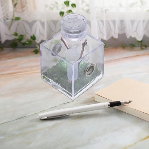 ibasenice Jumping Spider Cage with Lamp Transparent Small Spider Habitat Box 2.16X1.96X1.96 Inch Compact Jumping Enclosure for Feeding and Observation - color: Transparent