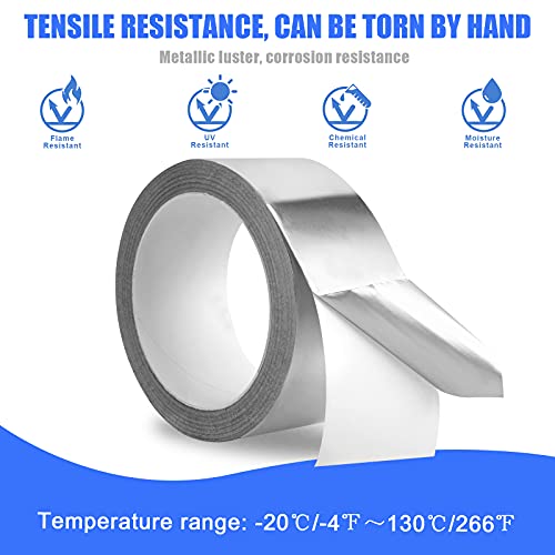 Romeda Aluminum Foil Tape, 2 inch x 65 Feet Foil Tape (3.9 mil), Silver Insulation Adhesive Metal Tape, High Temperature Heavy Duty HVAC Tapes for Ductwork, Dryer Vent, HVAC - size: 2 inch x 65 Ft