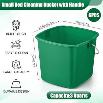 Zhehao 6 Pcs 3 Quart Bucket for Cleaning Small Sanitizer Bucket for Restaurant Square Plastic Pail with Handles for Home, Offices, Commercial Use, Food Service (Red,Green) - color: Red,green
