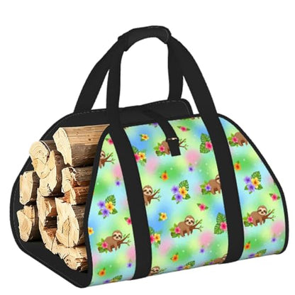 AMRANDOM Firewood Bag Carrier, Sloth Spring Flowers Log Tote Wood Carrying Bag With Handles for Camping Trip Christmas - color: Color1023