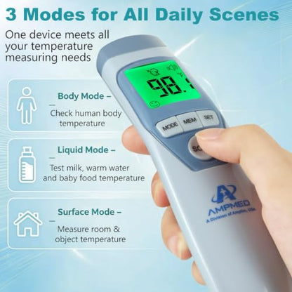 Medical No Touch Forehead Thermometer for Adults and Kids | Baby Thermometer, Fever Alarm, 1 Second Fast Reading, Memory Recall - color: Blue