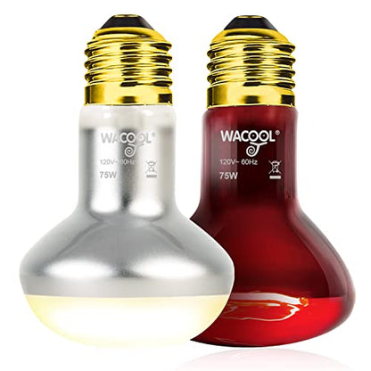 WACOOL 2Pack 75W Reptile Heat Lamp Day & Night Kit, Nature Simulated Basking Daylight & Nightlight Heat Lamp Bulbs for Reptiles & Amphibians, UVA Heat Lamp for Bearded Dragon Gecko Turtle Lizard - style: 75W-2 PACK
