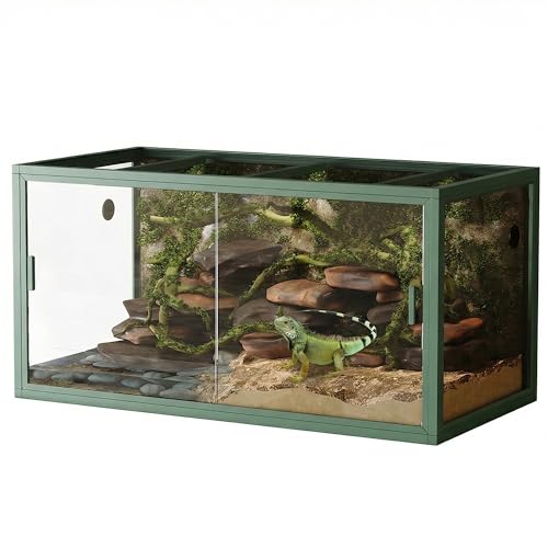 GarveeLife 120 gal Bearded Dragon Tank 4x2x2 Reptile Terrarium Enclosure | Reptile Enclosure Tank with Sliding Glass Doors, 4x2x2 Snake Enclosure Top Screen Ventilation, Easy to Assemble Green