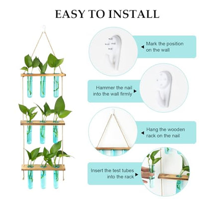XXXFLOWER Wall Hanging Propagation Station with Wooden Stand Blue | 9 Test Tubes Vases Terrarium Kit, Hanging Planters for Indoor Plants, Wall Decor for Living Room Office - size: Blue-9 Tube Vase