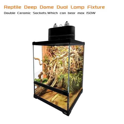Dual Reptile Light Fixture Deep Dome,Max 150W,UV Lamp Fixture Dual Lamp Cap for Reptiles Terrarium with Two Independent Switches Heat Lighting Lamp Kit.