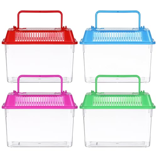 VANZACK 4 Pack Small Plastic Fish Tanks, Portable Terrariums with Lids | Clear Plastic Terrariums with Vented Lids and Handles, Critter Carrier for Small Fish, Turtles, Hamster, Snakes Aquarium