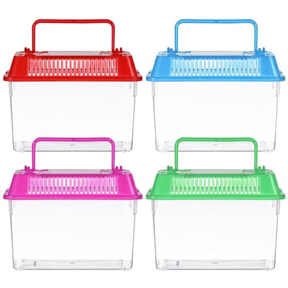 VANZACK 4 Pack Small Plastic Fish Tanks, Portable Terrariums with Lids | Clear Plastic Terrariums with Vented Lids and Handles, Critter Carrier for Small Fish, Turtles, Hamster, Snakes Aquarium