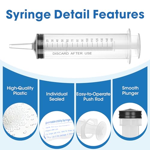 150mL Plastic Syringe for Liquid - 3 Pack Large Syringes with Adapter | Individually Wrapped for Scientific Labs, Feeding, Oil Filling - style: 150mL