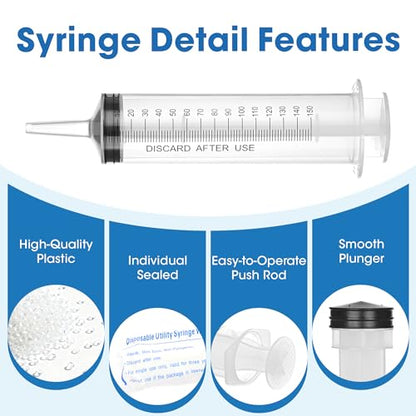 150mL Plastic Syringe for Liquid - 3 Pack Large Syringes with Adapter | Individually Wrapped for Scientific Labs, Feeding, Oil Filling - style: 150mL