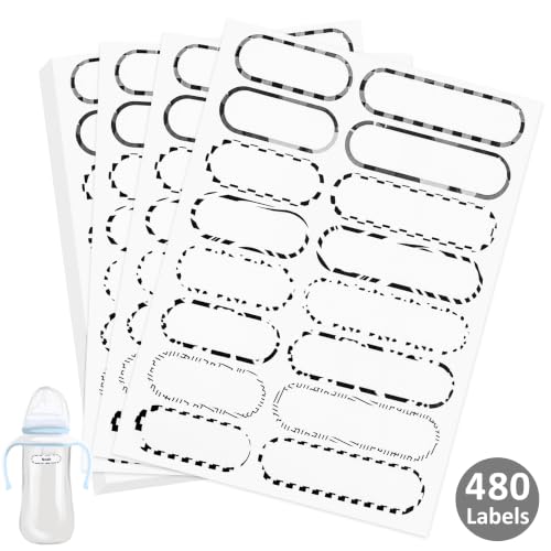 Tinabless 480 Pcs Waterproof Name Labels for Kids, Black & White | 480 Black And White Waterproof Name Labels For Kids' Bottles, Lunch Boxes, Water Bottles And School Supplies. - color: Black & White-480pcs