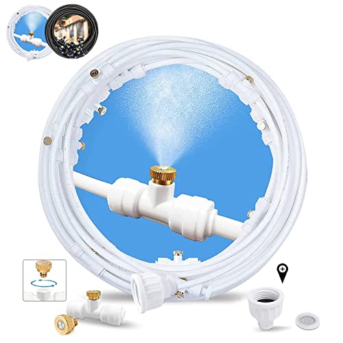 Patio Misters for Cooling Outdoor, White Mister for Outside, 80FT|24M | Backyard Water Misting Hose for Garden,Greenhouse,Fan,Deck,Umbrella, Canopy,Pool,Porch,Trampoline Sprinkler Mist,Park,Kids - color: White, size: 80FT