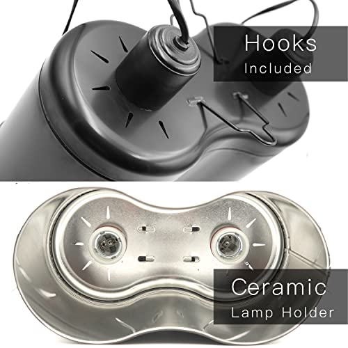 Reptile Dual Dome 12inch, Fits Reptile Light/Heat Lamp/UVB Light, Max. 160W Each,Patent Design K8561, Reptile Light Fixture