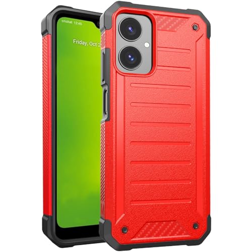 for Cricket Icon 2026 (Regular Version) Premium Tough Hybrid Cover Phone Case + Extreme Band (Red) - color: Red