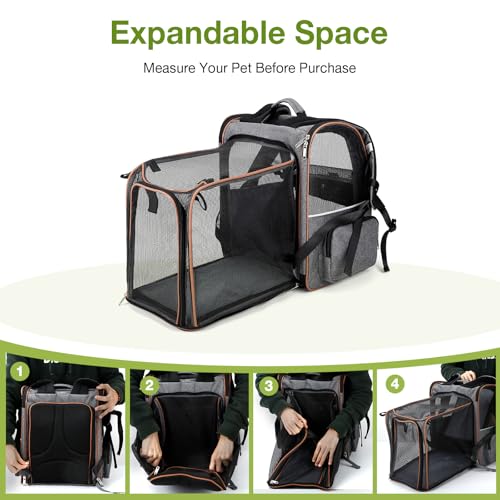 Cat Carrier Backpack, Expandable Pet Carrier with Sun Shade & Full Front Opening, Breathable Mesh Backpack for Small Dogs & Medium Cats Up to 18 Lbs, Foldable for Hiking, Camping (Grey) - color: Grey