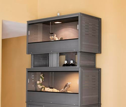 New Age Pet ECOFLEX Two Large Reptile Enclosures with Matching Stacker and Cabinet Stand Set in Grey - color: Grey, size: Large