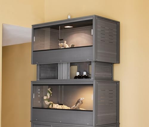 New Age Pet ECOFLEX Two Large Reptile Enclosures with Matching Stacker Combo Set in Grey - color: Grey, size: Large