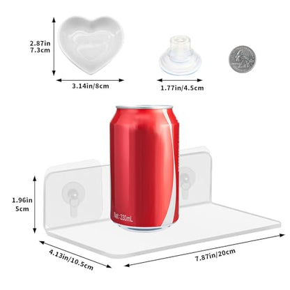 2-in-1 Axolotl Tank Accessories Set, Transparent Acrylic Shelf with Suction Cups and Adhesive Pads, Ceramic Heart Shape Feeding Dish, Food Bowl for Axolotl, Habitat Aquarium Decor