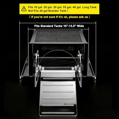Turtle Basking Platform Large for 10-13.5in Wide 10/20/29/55 Gal Aquariums | Above Tank Topper for Aquatic Turtles, Sturdy One-piece Base, 4 Pillars Supports, Non-Slip Stepped Ramp,Escape-proof Barriers - size: Large