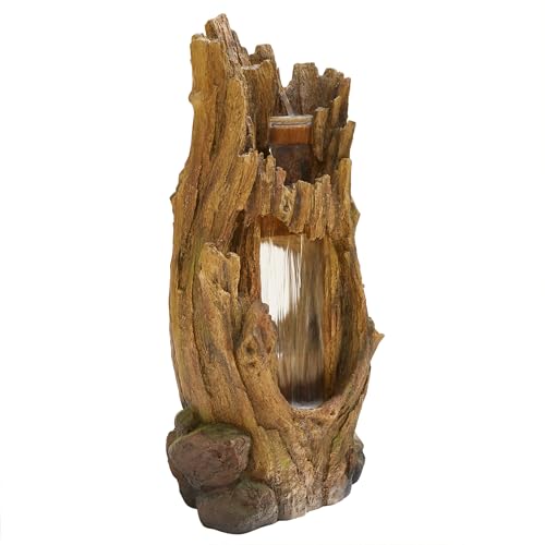 Alpine Corporation TZL338 Outdoor 3 Tier Waterfall Tree Trunk Floor Fountain with LED Lights for Patio, and Lawn Decor, 59 Inches Tall - style: 3-Tier 59" H - Cool White LEDs
