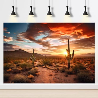Reptile Habitat Background Sunset Desert Terrarium Background Towering Saguaro Cacti Silhouetted Against Sky Rugged Terrain Vibrant Desert Colors Landscape Tank Backdrop Vinyl 24x12in - color: Cacti Red, size: 24(W)x12(H)inches/ 60(W)*30cm(H)