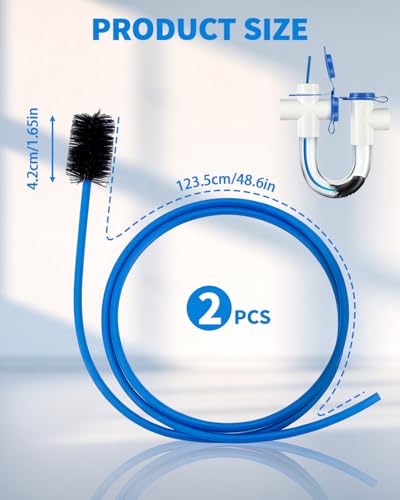 2 PCS Condensate Trap Flexible Drain Brush, 48 Inch Drain Line Cleaning Brush, Condensate Traps Clean for Condensate P-Trap and HVAC Systems - style: 2 PCS 48 In