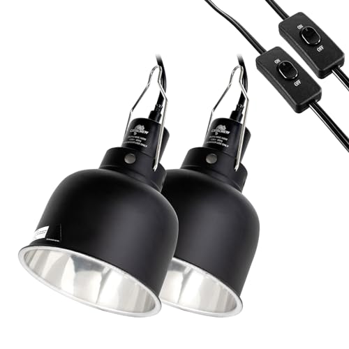 2 Pack Reptile Light Fixture, 5.5in Deep Dome Reptile Lamp Fixture, Optical Reflection Cover, Separate Switch & Hook, Terrarium Light Fixture for Reptile Heat Basking UVB Bulbs, 100W, Black - size: 5.5in