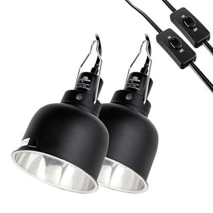 2 Pack Reptile Light Fixture, 5.5in Deep Dome Reptile Lamp Fixture, Optical Reflection Cover, Separate Switch & Hook, Terrarium Light Fixture for Reptile Heat Basking UVB Bulbs, 100W, Black - size: 5.5in