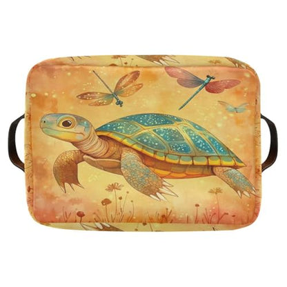 Cartoon Turtle Reptile Terracotta storage baskets 1 pack, foldable and waterproof durables fabric storage cubes with sturdy handle stuff set for dorm