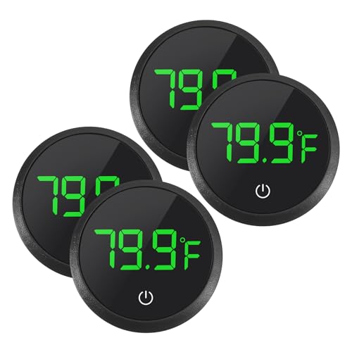 4PCS LED Aquarium Thermometer Fish Tank Thermometer Reptile Terrarium Water Temperature Test Digital Thermometer for Fish, Axolotl, Turtle and Aquatic - color: Round-Black 4PCS