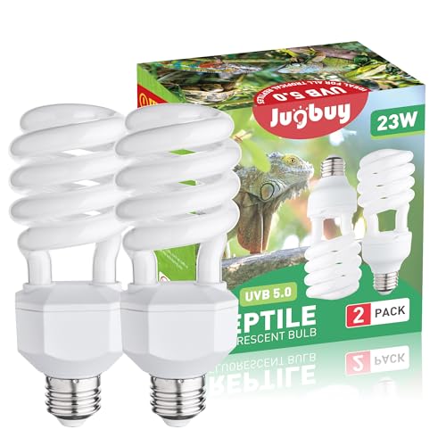UVB Reptile Light Bulb 5.0, 23W UV Spiral Compact Florescent Terrarium Lamp Ideal for Tropical Reptiles Bearded Dragon Hermit Crab Turtle Leopard Gecko Tank Chameleons Iguanas Snake - 2 Pack - size: UVB5.0