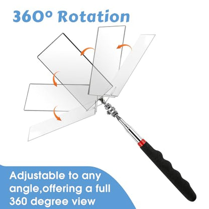 Telescoping Inspection Mirror, 2 Pack Round & Rectangular Mechanic Mirrors | Extendable Reach, 360° Swivel Heads, Comfort Grip for Auto Repair, Engines, Appliances, Plumbing and Home Inspection